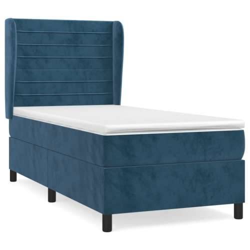 Box spring krevet s madracem tamnoplavi 90x190 cm baršunasti Tamno plava 90 x 190 cm vodoravne pruge Cijena