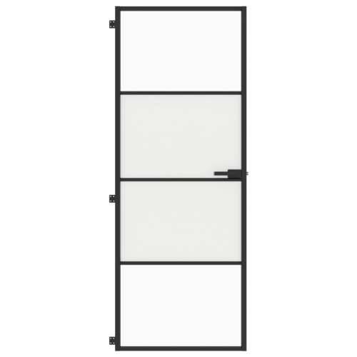 Sobna vrata tanka crna 76 x 201,5 cm kaljeno staklo i aluminij - Crna, prozirna i mat 76 x 201.5 cm 1 3 vodoravne šipke Cijena