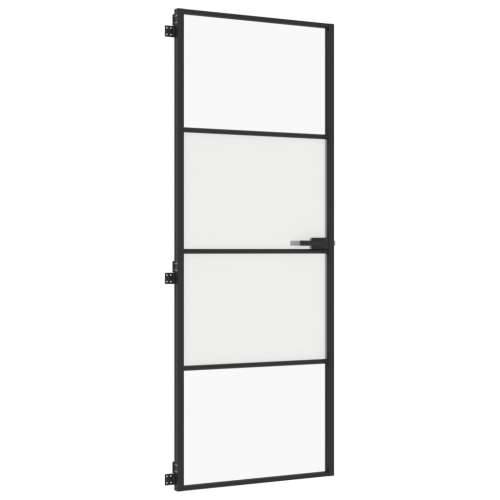 Sobna vrata tanka crna 76 x 201,5 cm kaljeno staklo i aluminij - Crna, prozirna i mat 76 x 201.5 cm 1 3 vodoravne šipke Cijena