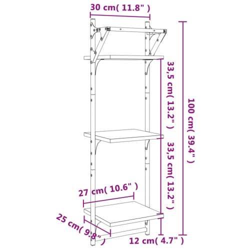 Zidne police s prečkama 2 kom smeđa boja hrasta 30x25x100 cm - Smeđi hrast 30 x 25 x 100 cm 2 1 Cijena