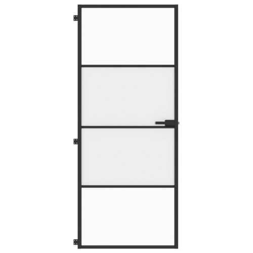 Sobna vrata tanka crna 83 x 201,5 cm kaljeno staklo i aluminij - Crna, prozirna i mat 83 x 201.5 cm 1 3 vodoravne šipke Cijena