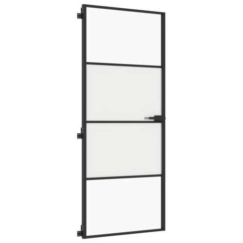 Sobna vrata tanka crna 83 x 201,5 cm kaljeno staklo i aluminij - Crna, prozirna i mat 83 x 201.5 cm 1 3 vodoravne šipke Cijena