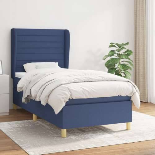 Krevet s oprugama i madracem plavi 90 x 190 cm od tkanine - Plava 90 x 190 cm vodoravne pruge Cijena