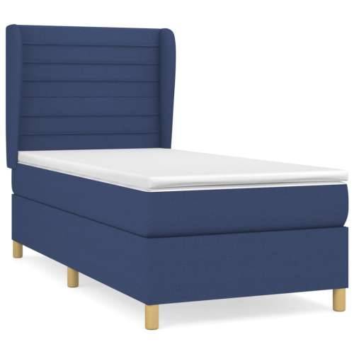 Krevet s oprugama i madracem plavi 90 x 190 cm od tkanine - Plava 90 x 190 cm vodoravne pruge Cijena