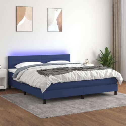Krevet box spring s madracem LED plavi 180x200 cm od tkanine - Plava 180 x 200 cm vodoravne pruge Cijena