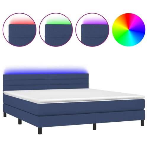 Krevet box spring s madracem LED plavi 180x200 cm od tkanine - Plava 180 x 200 cm vodoravne pruge Cijena