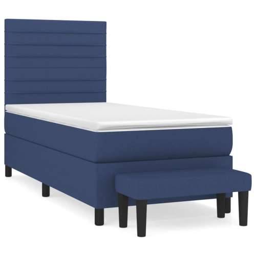 Krevet s oprugama i madracem plavi 90 x 200 cm od tkanine - Plava 90 x 200 cm vodoravne pruge Cijena
