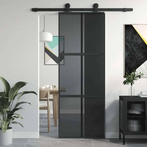 Klizna vrata crna 76x205 cm od kaljenog stakla i aluminija Cijena