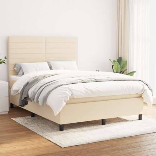 Krevet s oprugama i madracem krem 140 x 190 cm od tkanine - Krema 140 x 190 cm vodoravne pruge Cijena