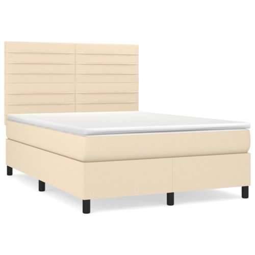 Krevet s oprugama i madracem krem 140 x 190 cm od tkanine - Krema 140 x 190 cm vodoravne pruge Cijena