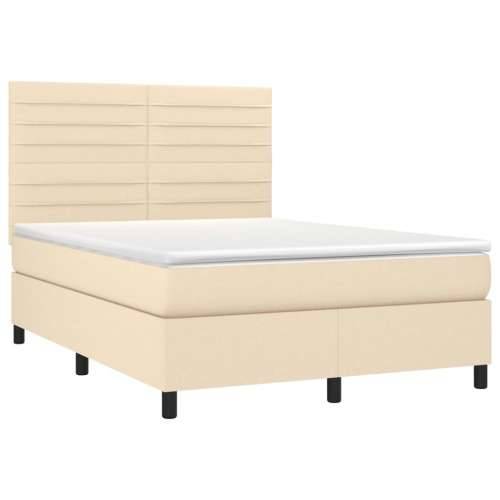 Krevet s oprugama i madracem krem 140 x 190 cm od tkanine - Krema 140 x 190 cm vodoravne pruge Cijena