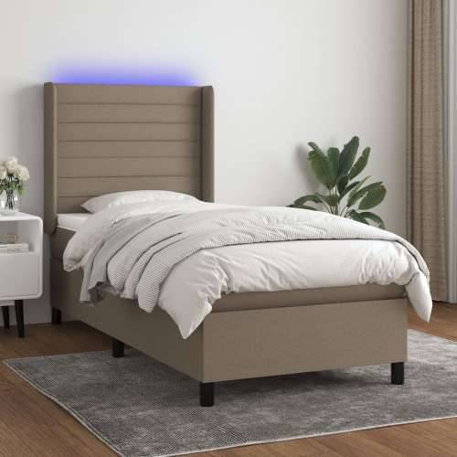 Krevet box spring s madracem LED smeđesivi 90x200 cm tkanina - Sivo-smeđa 90 x 200 cm vodoravne pruge Cijena