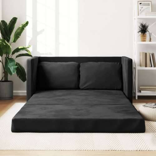 Podni kauč na razvlačenje 2-u-1 crni 122x204x55 cm baršunasti - Crna Cijena