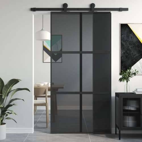 Klizna vrata crna 102,5x205 cm od kaljenog stakla i aluminija