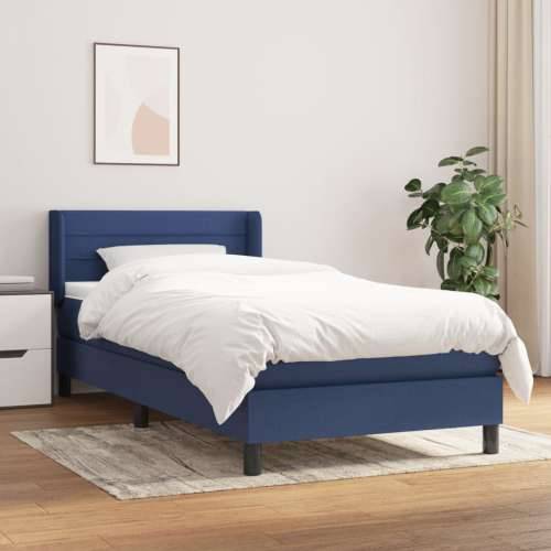 Krevet s oprugama i madracem plavi 90 x 190 cm od tkanine - Plava 90 x 190 cm vodoravne pruge Cijena