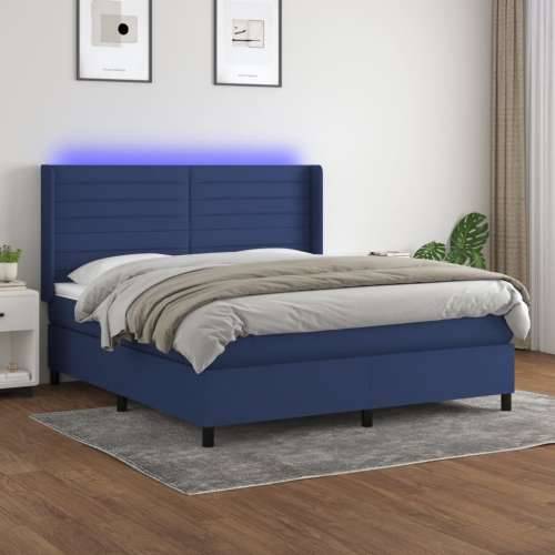 Krevet box spring s madracem LED plavi 180x200 cm od tkanine - Plava 180 x 200 cm vodoravne pruge Cijena