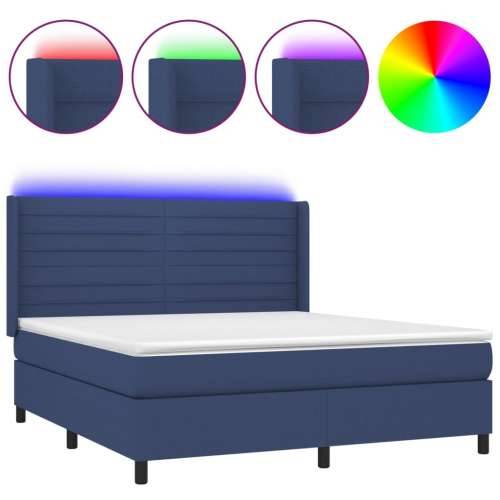 Krevet box spring s madracem LED plavi 180x200 cm od tkanine - Plava 180 x 200 cm vodoravne pruge Cijena