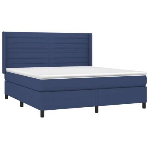 Krevet box spring s madracem LED plavi 180x200 cm od tkanine - Plava 180 x 200 cm vodoravne pruge Cijena