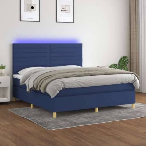 Krevet box spring s madracem LED plavi 180x200 cm od tkanine - Plava 180 x 200 cm vodoravne pruge Cijena