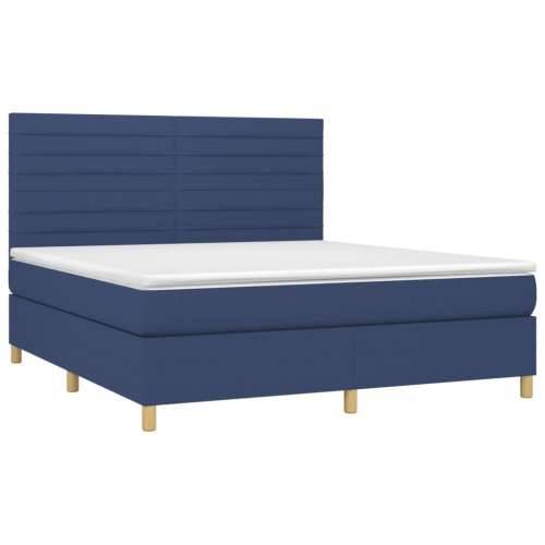 Krevet box spring s madracem LED plavi 180x200 cm od tkanine - Plava 180 x 200 cm vodoravne pruge Cijena