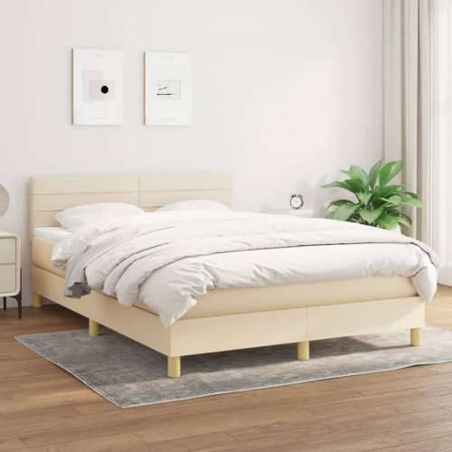 Krevet s oprugama i madracem krem 140 x 190 cm od tkanine Krema 140 x 190 cm vodoravne pruge Cijena