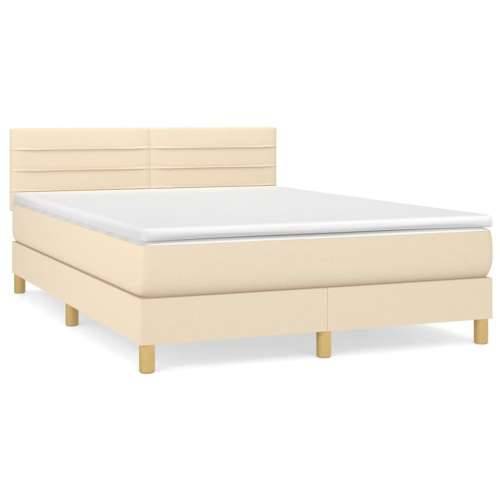 Krevet s oprugama i madracem krem 140 x 190 cm od tkanine Krema 140 x 190 cm vodoravne pruge Cijena