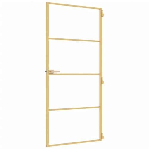Sobna vrata tanka zlatna 93x201,5 cm kaljeno staklo i aluminij - Zlatna i mat 93 x 201.5 cm 1 3 vodoravne šipke Cijena