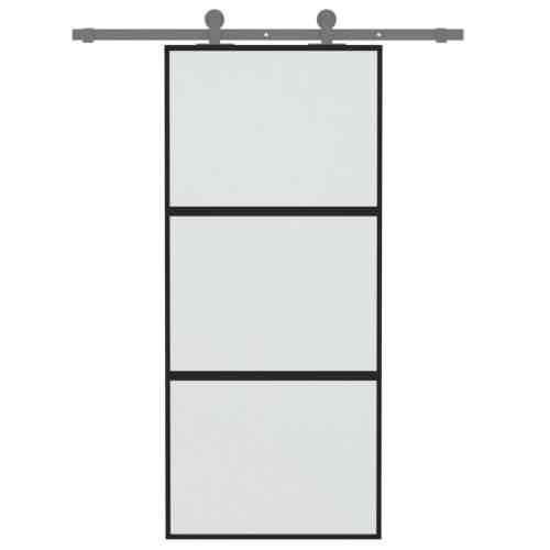 Klizna vrata crna 90 x 205 cm od kaljenog stakla i aluminija - Crna i mat 90 x 205 cm 1 2 vodoravne šipke Cijena