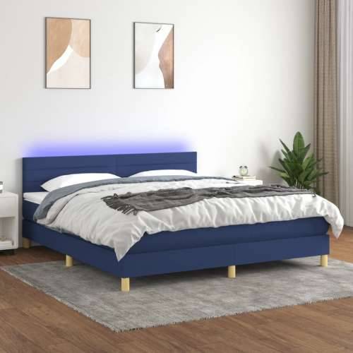 Krevet box spring s madracem LED plavi 180x200 cm od tkanine - Plava 180 x 200 cm vodoravne pruge Cijena