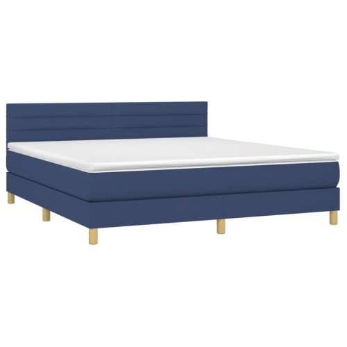 Krevet box spring s madracem LED plavi 180x200 cm od tkanine - Plava 180 x 200 cm vodoravne pruge Cijena