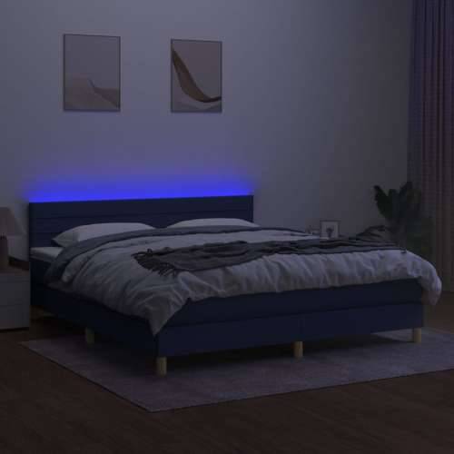 Krevet box spring s madracem LED plavi 180x200 cm od tkanine - Plava 180 x 200 cm vodoravne pruge Cijena