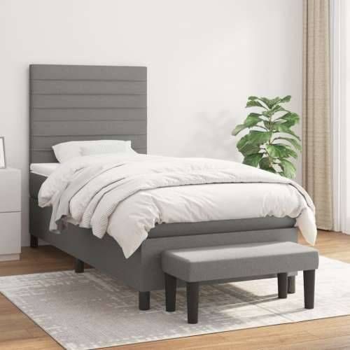 Krevet s oprugama i madracem tamnosivi 90 x 190 cm od tkanine - Tamno siva 90 x 190 cm vodoravne pruge Cijena