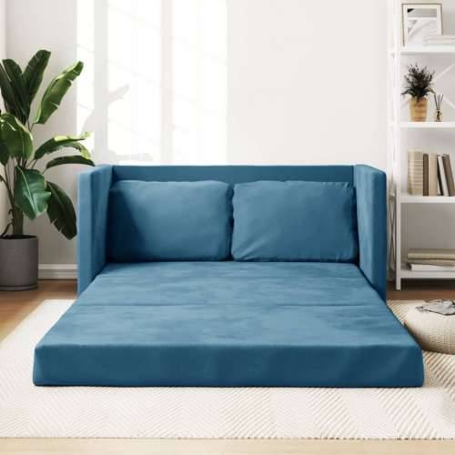 Podni kauč na razvlačenje 2-u-1 plavi 122x204x55 cm baršunasti - Plava Cijena