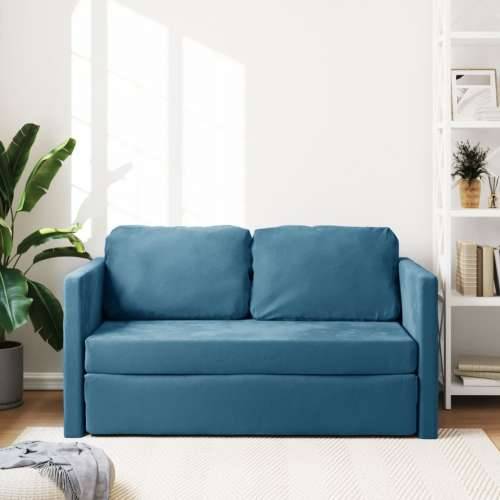 Podni kauč na razvlačenje 2-u-1 plavi 122x204x55 cm baršunasti - Plava Cijena