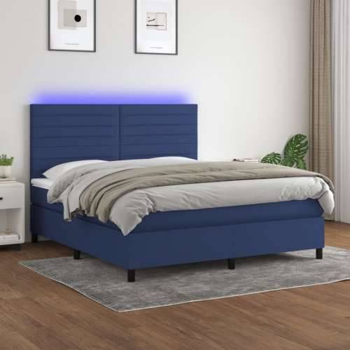 Krevet box spring s madracem LED plavi 180x200 cm od tkanine - Plava 180 x 200 cm vodoravne pruge Cijena