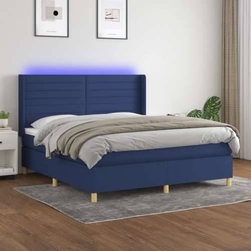 Krevet box spring s madracem LED plavi 180x200 cm od tkanine - Plava 180 x 200 cm vodoravne pruge Cijena