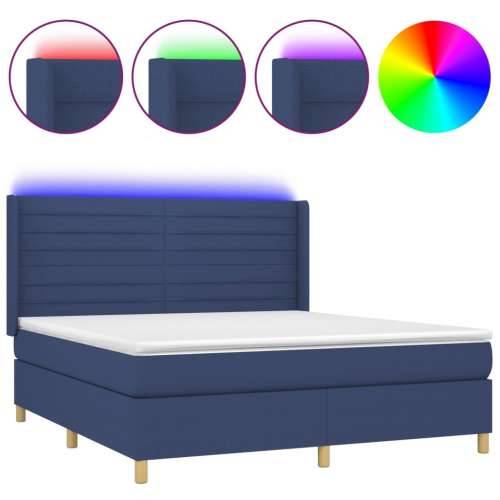 Krevet box spring s madracem LED plavi 180x200 cm od tkanine - Plava 180 x 200 cm vodoravne pruge Cijena
