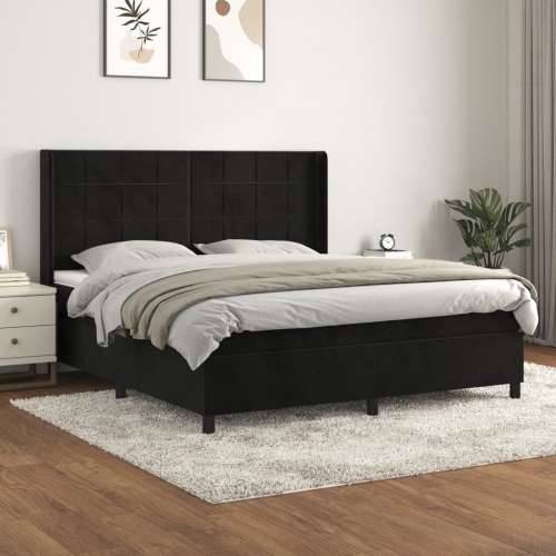 Krevet s oprugama i madracem crni 160x200 cm baršunasti - Crna 160 x 200 cm Blok s kvadratima Cijena