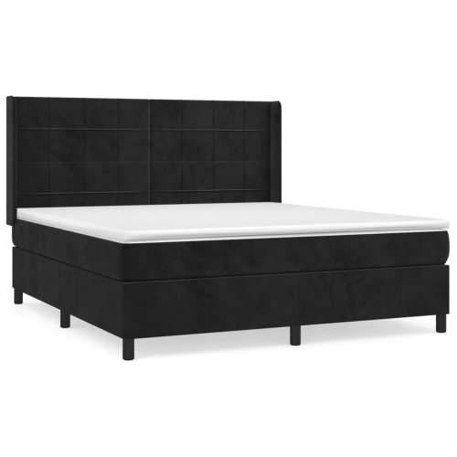 Krevet s oprugama i madracem crni 160x200 cm baršunasti - Crna 160 x 200 cm Blok s kvadratima Cijena