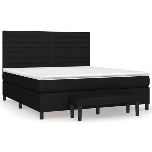 Krevet s oprugama i madracem crni 160x200 cm od tkanine - Crna 160 x 200 cm vodoravne pruge Cijena