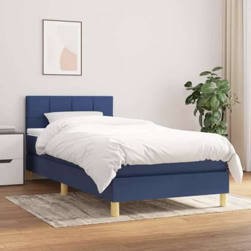 Krevet s oprugama i madracem plavi 90 x 190 cm od tkanine Plava 90 x 190 cm Blok s kvadratima Cijena