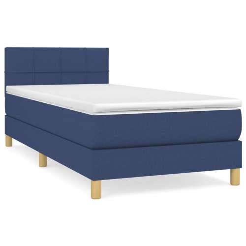 Krevet s oprugama i madracem plavi 90 x 190 cm od tkanine Plava 90 x 190 cm Blok s kvadratima Cijena