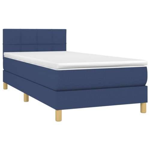 Krevet s oprugama i madracem plavi 90 x 190 cm od tkanine Plava 90 x 190 cm Blok s kvadratima Cijena