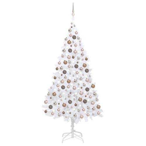 Umjetno osvijetljeno božićno drvce s kuglicama bijelo 240 cm