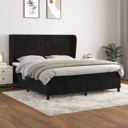 Krevet s oprugama i madracem crni 160x200 cm baršunasti - Crna 160 x 200 cm Blok s kvadratima Cijena