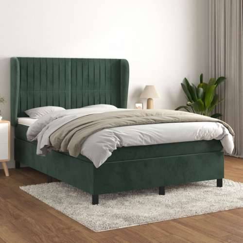 Krevet s oprugama i madracem tamnozeleni 140x190 cm baršunasti - Tamnozelena 140 x 190 cm Okomite pruge Cijena