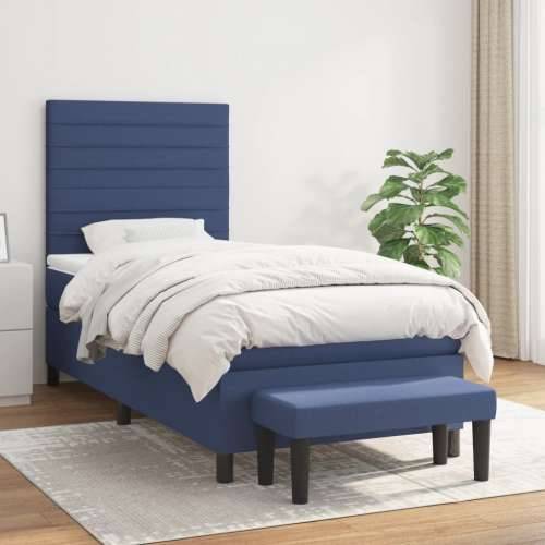 Krevet s oprugama i madracem plavi 90 x 190 cm od tkanine - Plava 90 x 190 cm vodoravne pruge Cijena