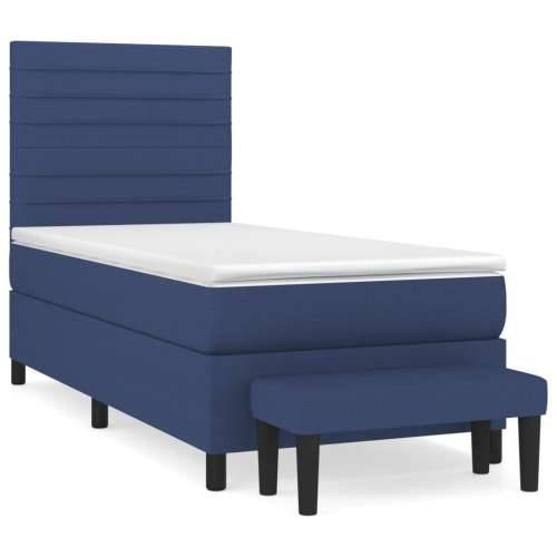 Krevet s oprugama i madracem plavi 90 x 190 cm od tkanine - Plava 90 x 190 cm vodoravne pruge Cijena