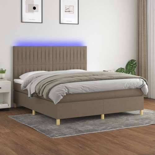 Krevet box spring s madracem LED smeđesivi 160x200 cm tkanina - Sivo-smeđa 160 x 200 cm Okomite pruge Cijena