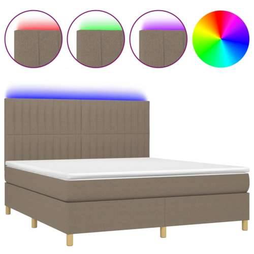 Krevet box spring s madracem LED smeđesivi 160x200 cm tkanina - Sivo-smeđa 160 x 200 cm Okomite pruge Cijena